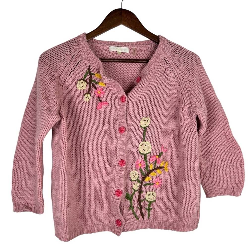 LoveShackFancy Pink Floral Anastasia Cardigan SZ S Knit Embroidered - Picture 3 of 6